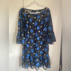 Calvin Klein Blue Rose Bell Sleeve Dress
